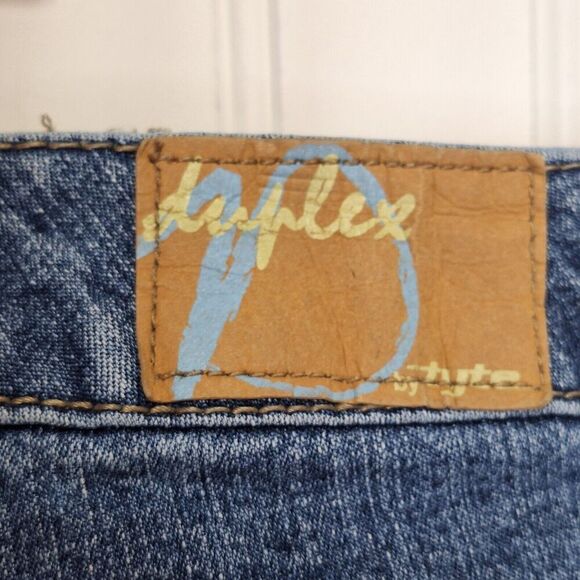 Duplex by Tyte Cropped Denim Jeans Womens 24W Studded Embroidered Wide Cuff Logo - Picture 12 of 15